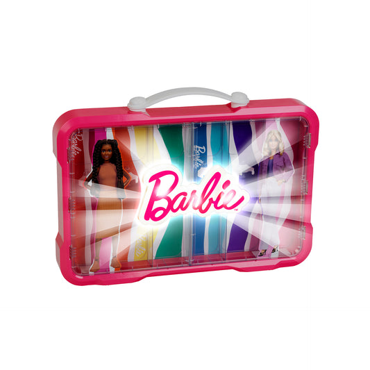 Collector's case display case for 6 Barbies with illuminated Barbie logo