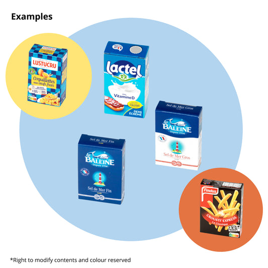 Metal shopping basket filled with products FR