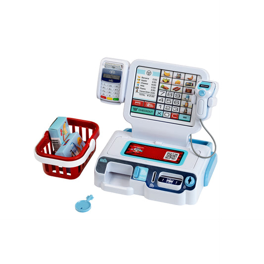 Self-service checkout station with light and sound