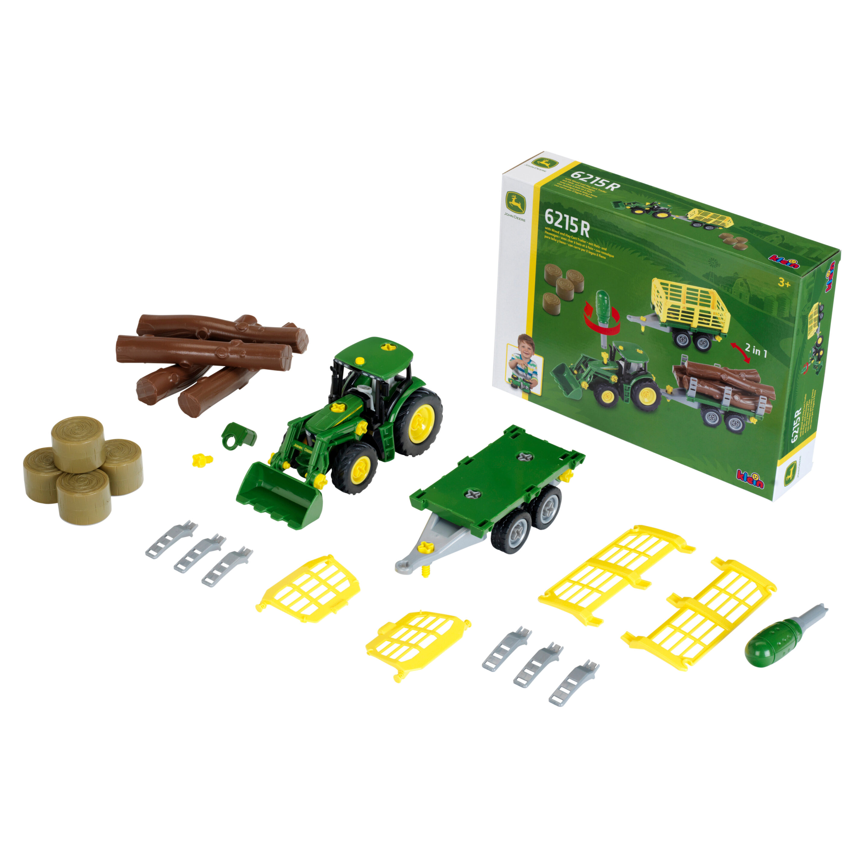 John Deere - Tractor, 2 in 1 wood- and haycart, 1:24